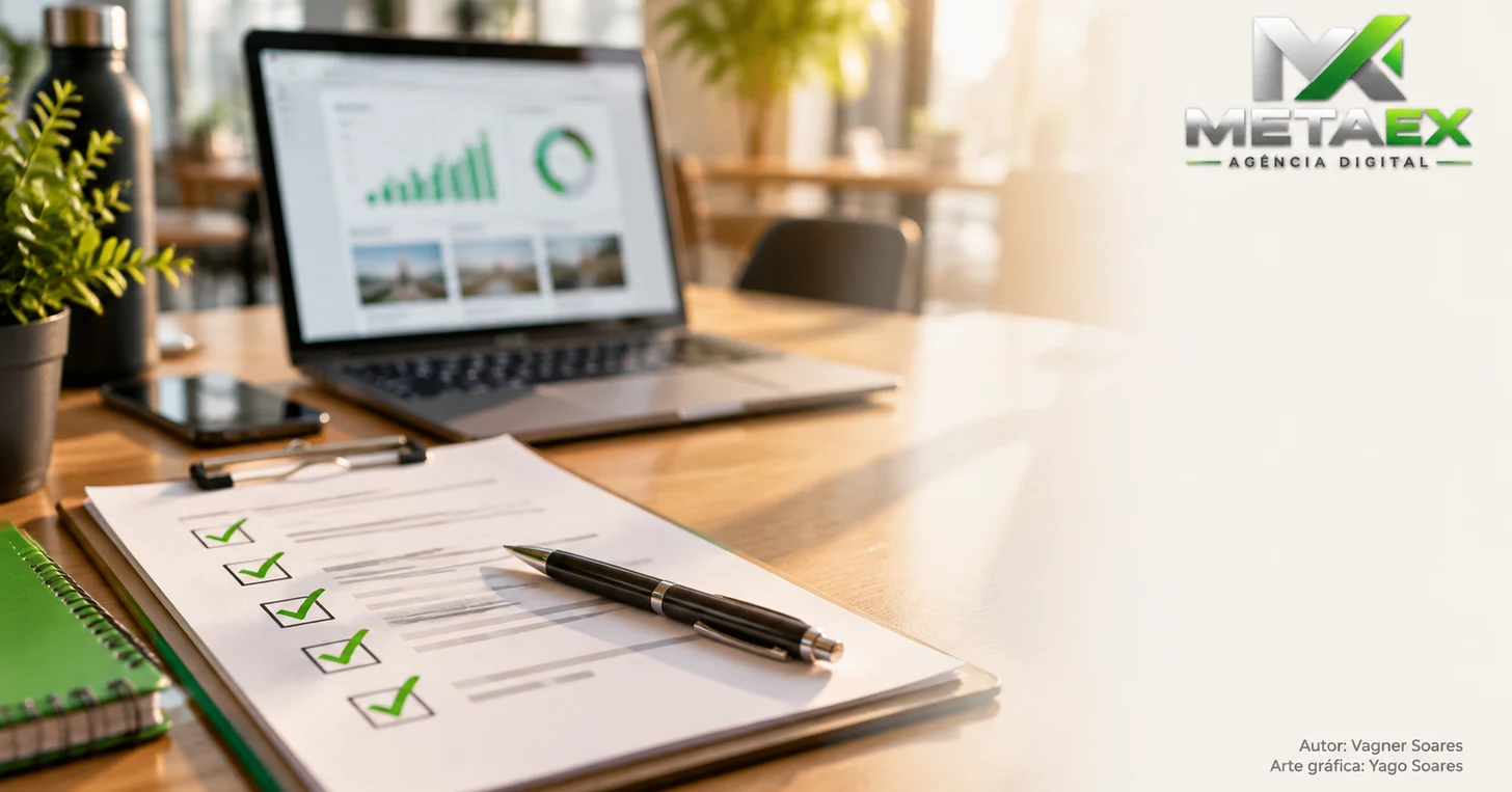 One-page marketing plan on a desk with notebook and pen, step-by-step template for small businesses