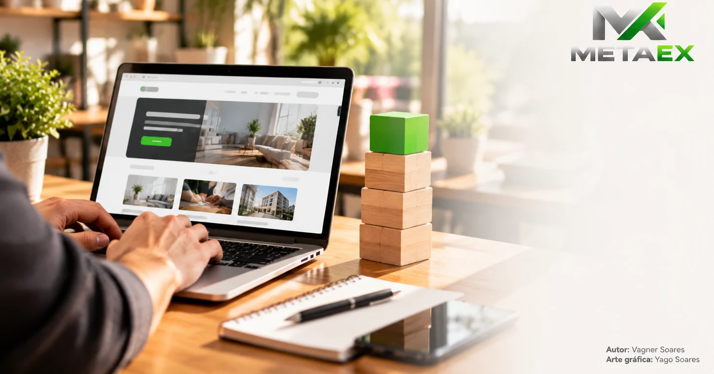 Laptop with a simple website, notebook and pen on a wooden desk, illustrating the cost of building a business website