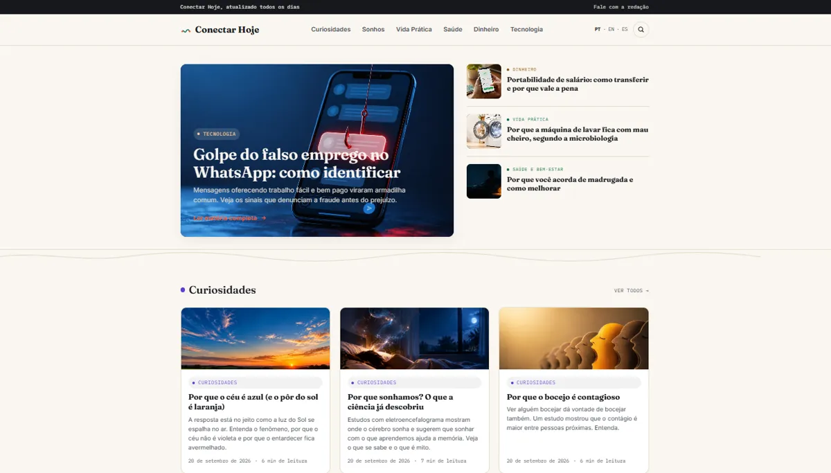 Página inicial do site Conectar Hoje
