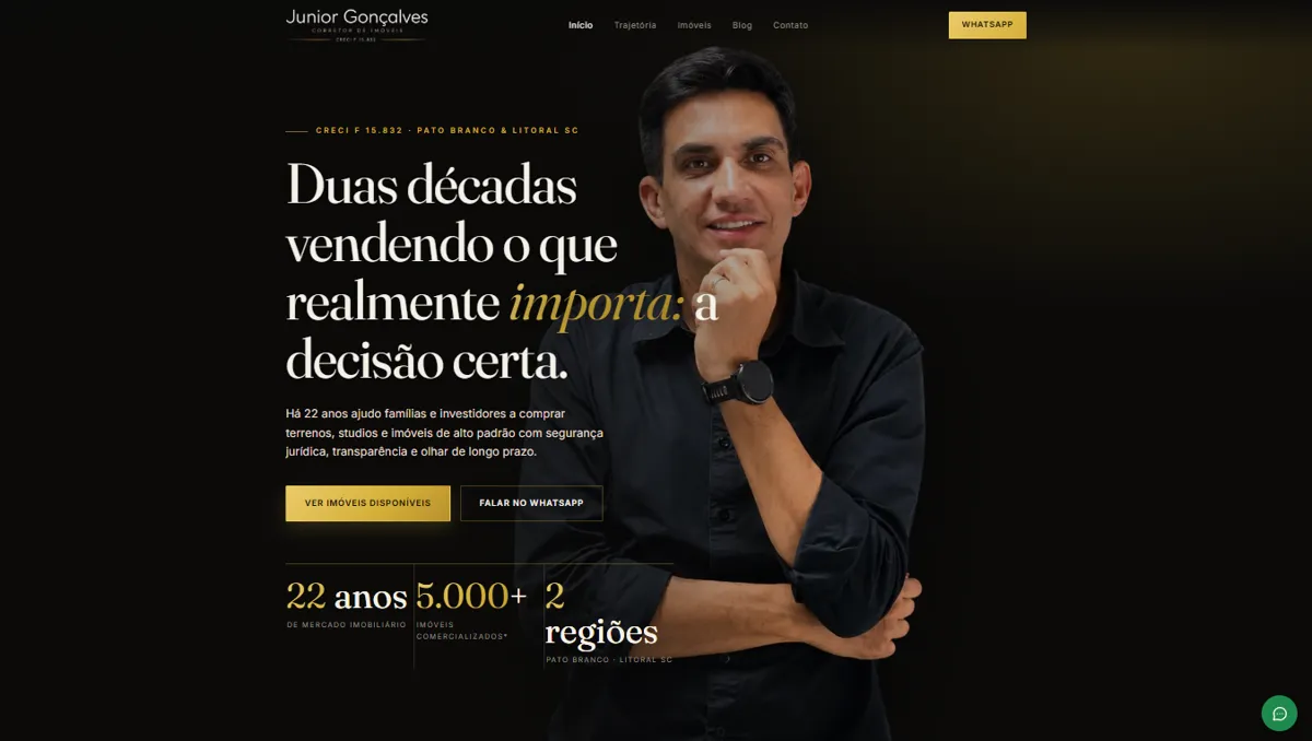 Página inicial do site Junior Gonçalves, Corretor de Imóveis
