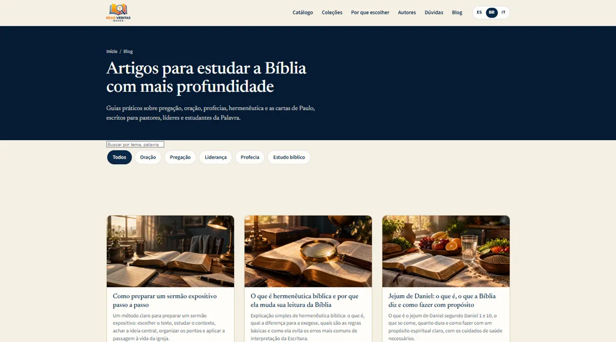 Página inicial do site Read Veritas Books