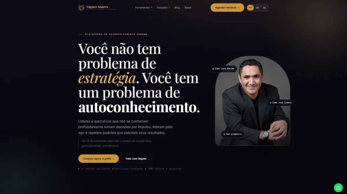Página inicial do site Vagner Soares, Desenvolvimento Humano