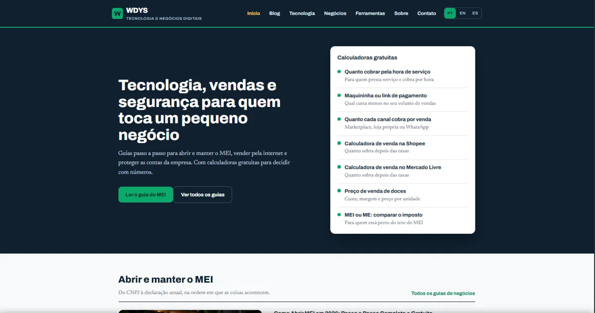 Página inicial do site WDYS